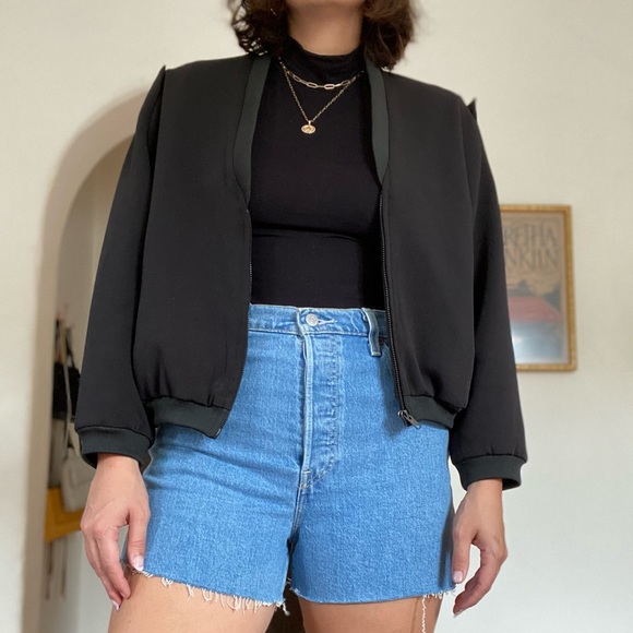 V-Neck Black Bomber Jacket - Picture 5 of 8